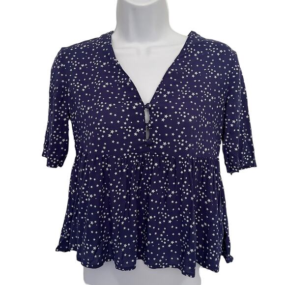 Alice & UO Peplum Womens Top Sz XS Celestial Whimsigoth Babydoll Americana Stars - Picture 1 of 11